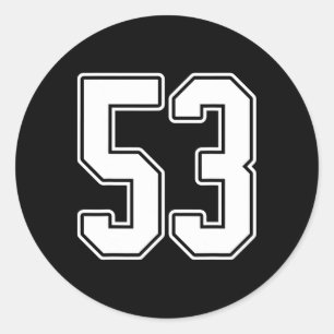 #53 White Outline Number 53 Sports Fan Jersey Styl Classic Round Sticker