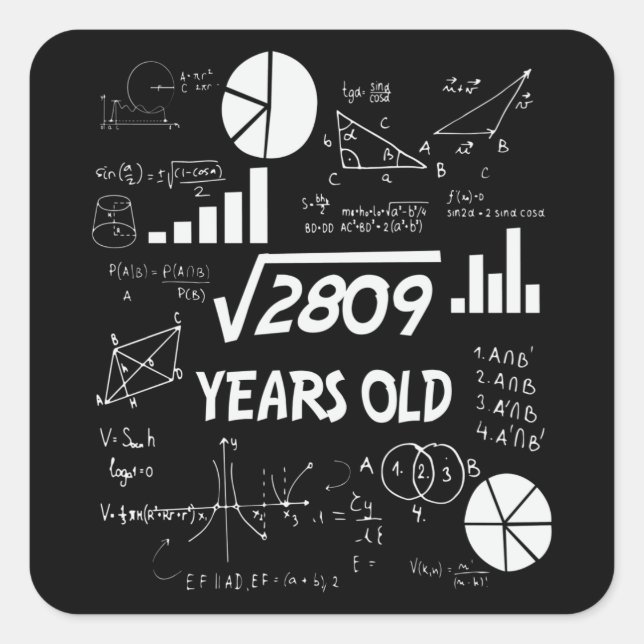 53 Years Old Bday Math Teacher 53rd Birthday Gift Square Sticker (Front)