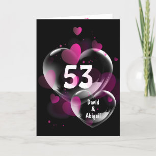 53e Anniversaire Bulles cardiaques sur carte noire