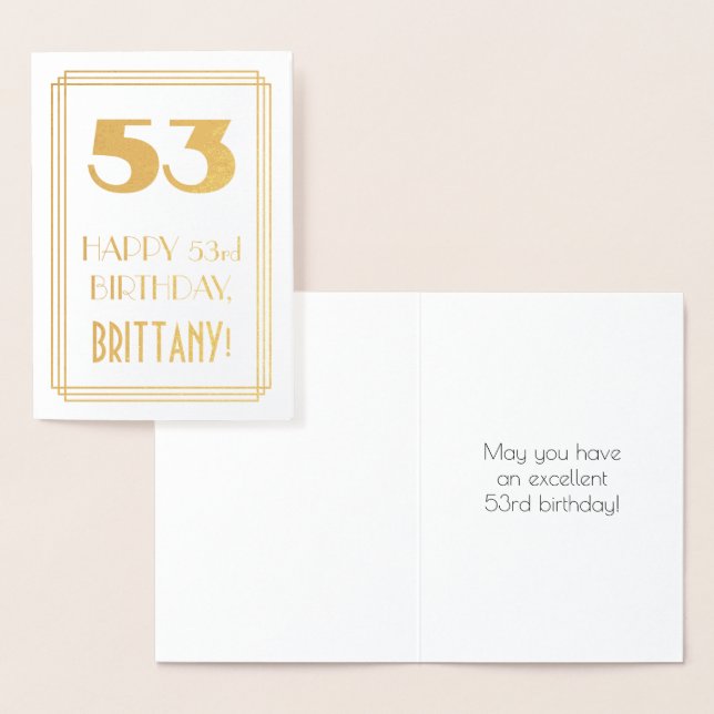 53rd Birthday: Art Deco Inspired Look "53" & Name Foil Card (Display)