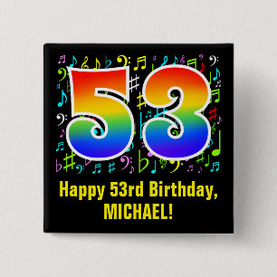 53rd Birthday: Colourful Music Symbols, Rainbow 53 2 Inch Square Button