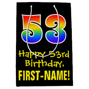 53rd Birthday: Fun, Bold, Colourful, Rainbow "53" Medium Gift Bag