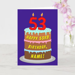 53rd Birthday: Fun Cake and Candles + Custom Name Card
