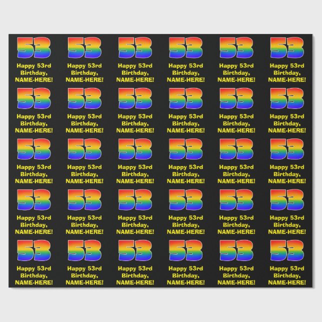 53rd Birthday: Fun, Colourful Rainbow Inspired # 5 Wrapping Paper (Flat)