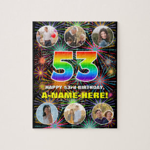 53rd Birthday: Fun Rainbow #, Custom Name + Photos Jigsaw Puzzle