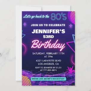 53rd birthday invitations Back To The 80s Party