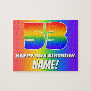 53rd Birthday — Multicolored Rainbow Pattern “53” Jigsaw Puzzle