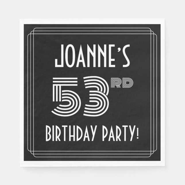 53rd Birthday Party: Art Deco Style + Custom Name Napkin (Front)