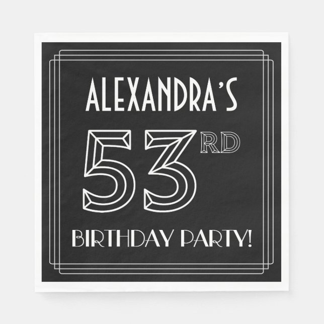 53rd Birthday Party: Art Deco Style + Custom Name Napkin (Front)