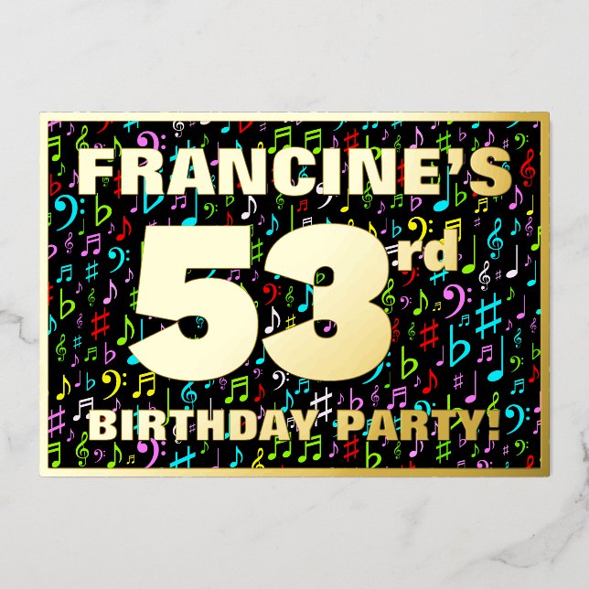 53rd Birthday Party — Fun, Colorful Music Symbols (Front)