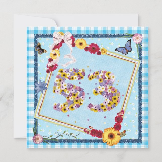 53rd Birthday party Invitation flowers,butterflies (Front)