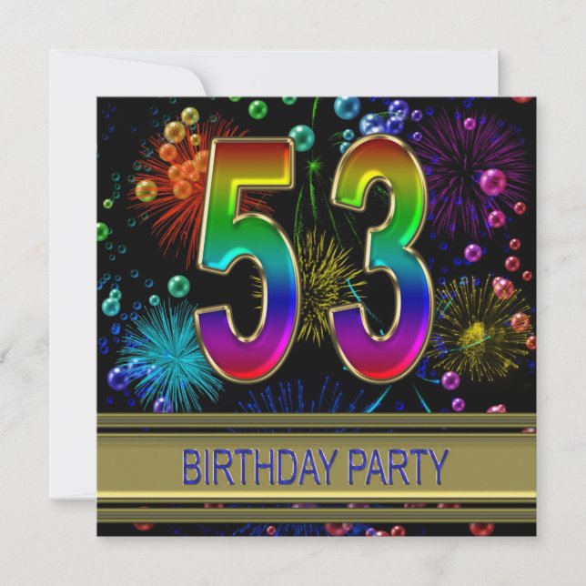 53rd Birthday party Invitation with bubbles (Front)