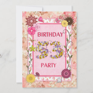 53rd birthday party invitation with floral frame