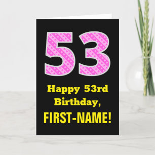 53rd Birthday: Pink Stripes and Hearts "53" + Name Card