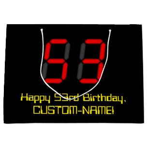 53rd Birthday: Red Digital Clock Style "53" + Name Large Gift Bag
