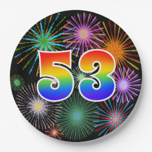 53rd Event - Fun, Colourful, Bold, Rainbow 53 Paper Plate