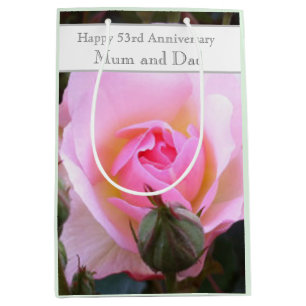 53rd Wedding Anniversary Pink Rose Medium Gift Bag