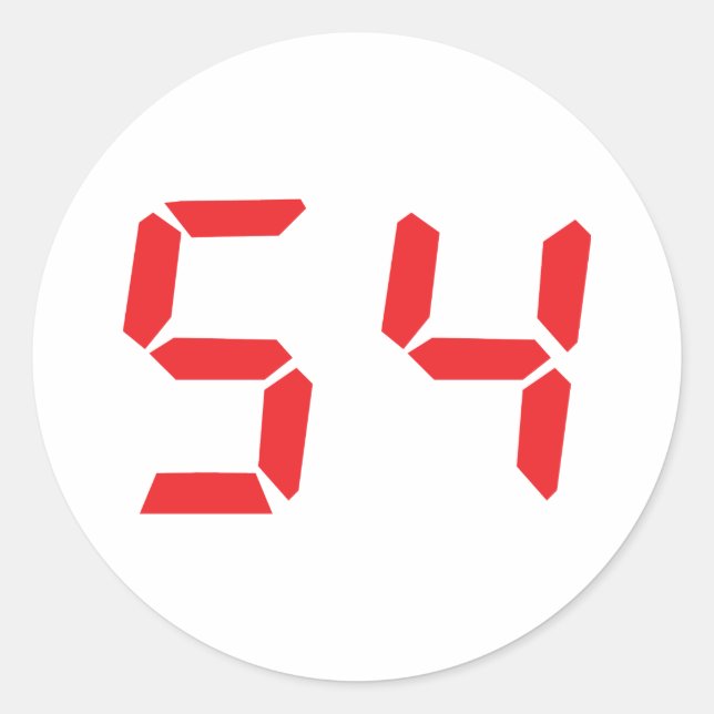 54 fifty-four red alarm clock digital number classic round sticker (Front)
