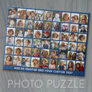 54 Square Photo Collage Grid with Text - blue Jigsaw Puzzle