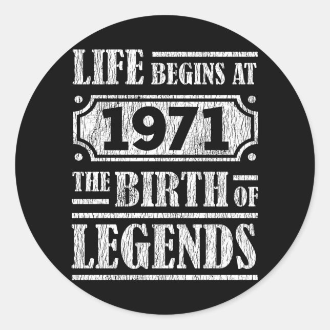 54 Year Old 1971 Birth Of Legend 54th Birthday Classic Round Sticker (Front)