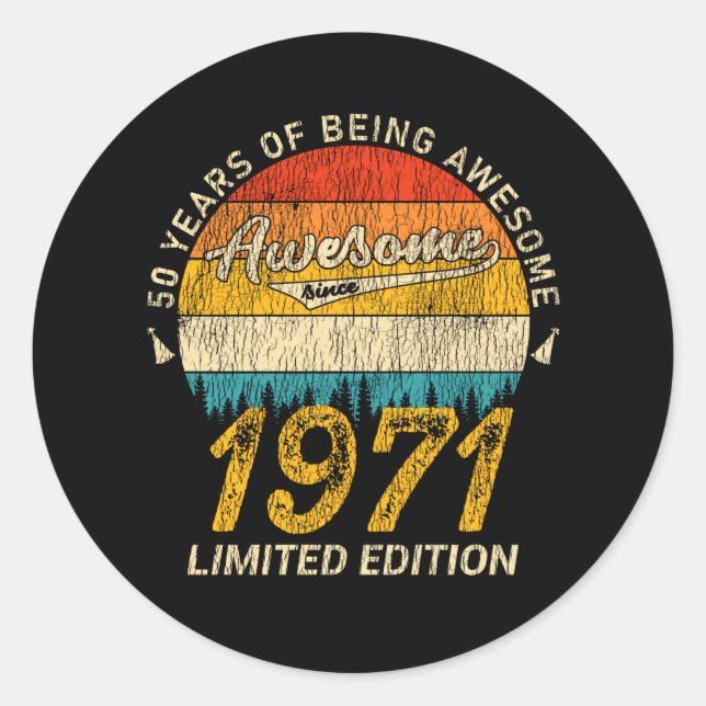 54 Year Old 1971 Retro Awesome 54th Birthday Gift Classic Round Sticker (Front)