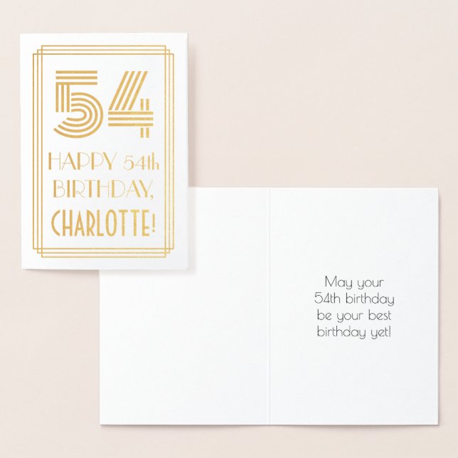 54th Birthday - Art Deco Inspired Look "54" & Name Foil Card (Display)