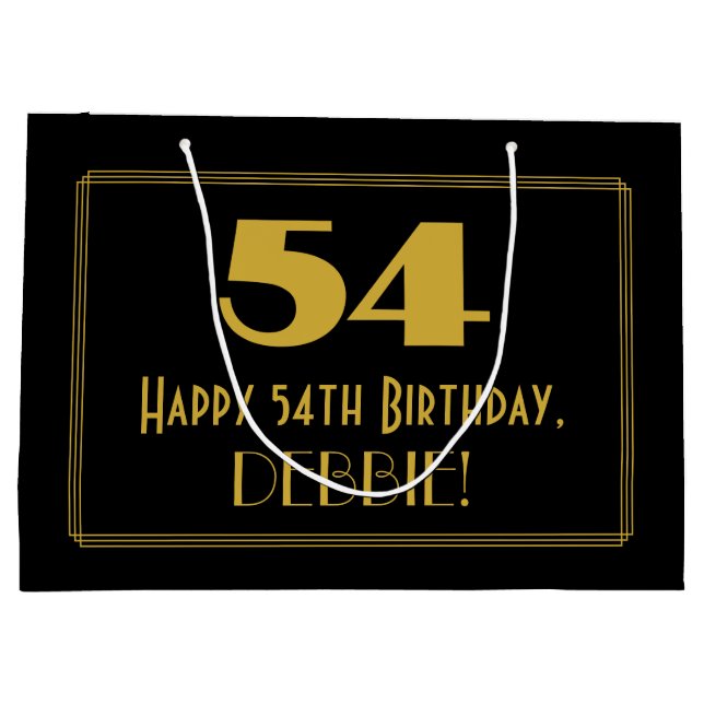 54th Birthday — Art Deco Inspired Look "54" & Name Large Gift Bag (Back)