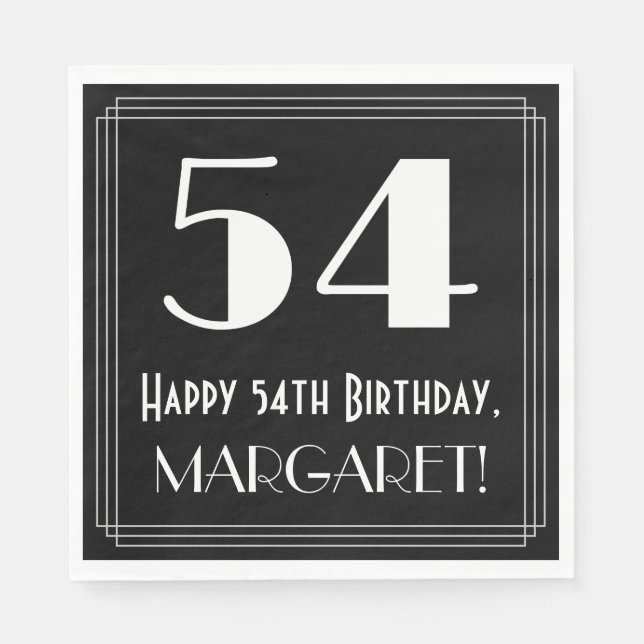 54th Birthday ~ Art Deco Inspired Look "54", Name Napkin (Front)