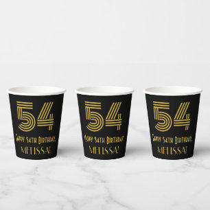 54th Birthday: Art Deco Inspired Look “54” & Name Paper Cups