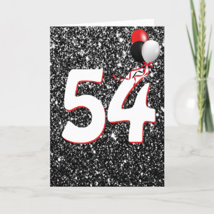 54th Birthday Balloons on Black Glitter  Card