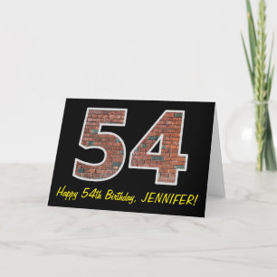 54th Birthday - Brick Wall Pattern "54" w/ Name Card