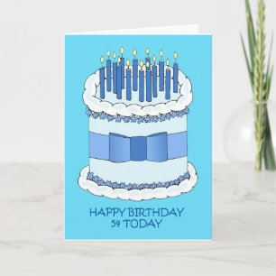 54th Birthday, Cartoon Cake and Candles. Card
