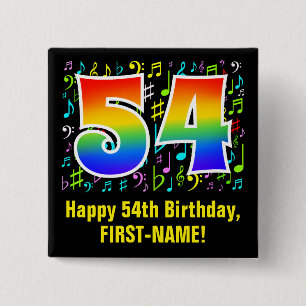 54th Birthday: Colorful Music Symbols, Rainbow 54 2 Inch Square Button