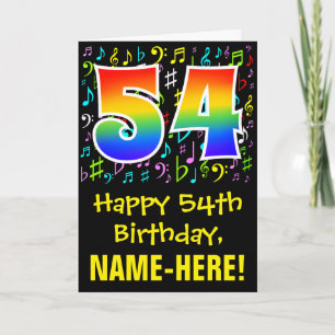 54th Birthday: Colorful Music Symbols + Rainbow 54 Card
