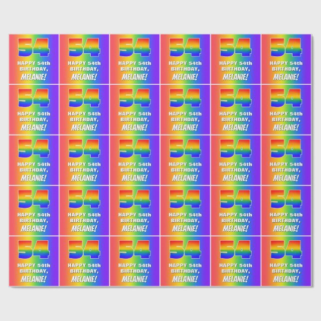 54th Birthday: Colourful, Fun Rainbow Pattern # 54 Wrapping Paper (Flat)