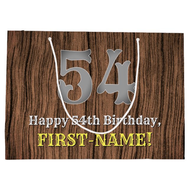 54th Birthday: Country Western Inspired Look, Name Large Gift Bag (Back)