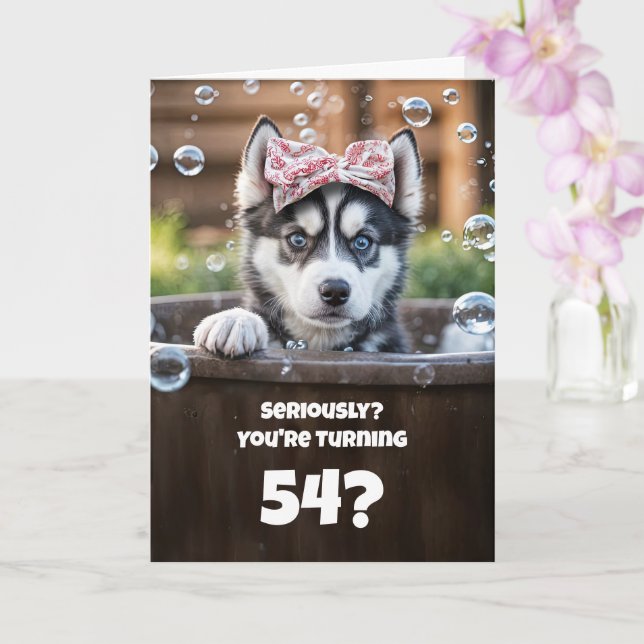54th Birthday Cute and Funny Husky Dog Card (Orchid)