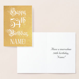 54th Birthday: Elegant, Ornate Script; Custom Name Foil Card