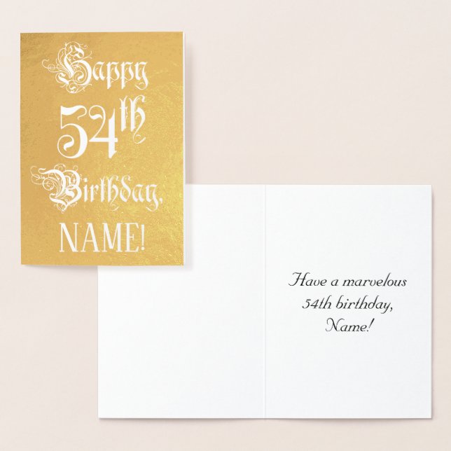 54th Birthday: Elegant, Ornate Script; Custom Name Foil Card (Display)