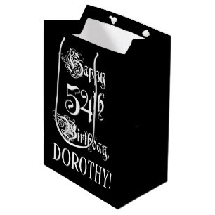 54th Birthday: Fancy, Elegant Script + Custom Name Medium Gift Bag