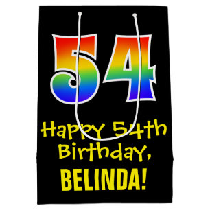 54th Birthday: Fun, Bold, Colourful, Rainbow "54" Medium Gift Bag