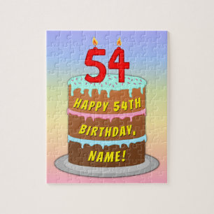 54th Birthday: Fun Cake and Candles + Custom Name Jigsaw Puzzle