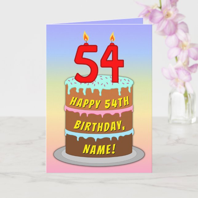 54th Birthday — Fun Cake & Candles, w/ Custom Name Card (Orchid)