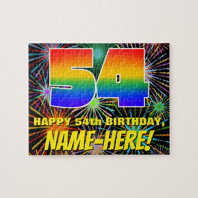 54th Birthday: Fun, Colourful Celebratory Firework Jigsaw Puzzle (Horizontal)