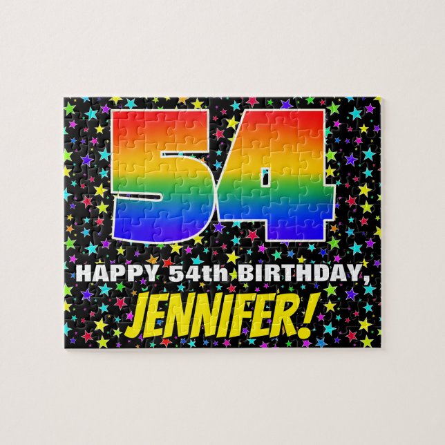 54th Birthday — Fun, Colourful Star Field Pattern Jigsaw Puzzle (Horizontal)