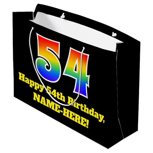 54th Birthday ~ Fun, Colourful, Vibrant, Rainbow 5 Large Gift Bag (Back Angled)