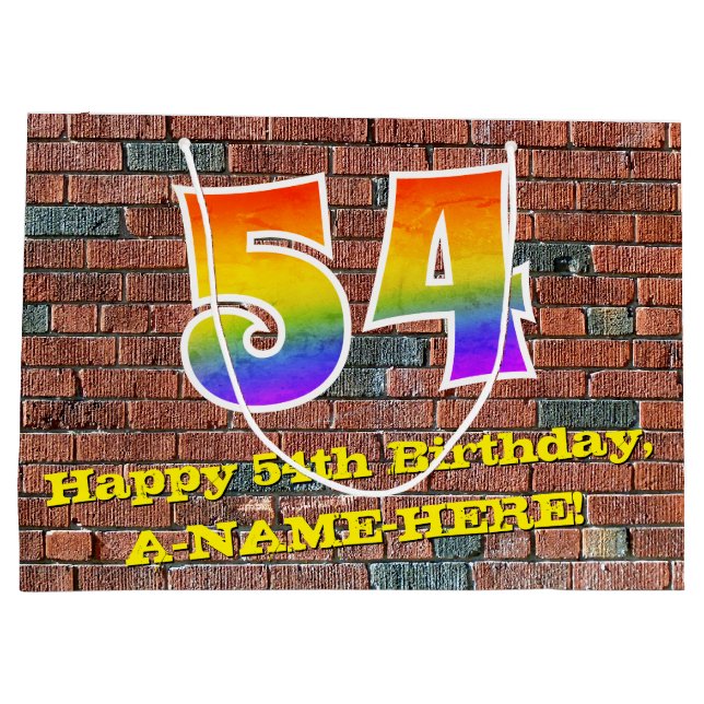 54th Birthday: Fun, Graffiti-Inspired Rainbow # 54 Large Gift Bag (Back)
