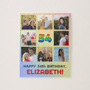 54th Birthday: Fun Rainbow #, Custom Name & Photos Jigsaw Puzzle