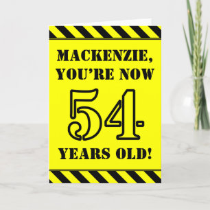 54th Birthday: Fun Stencil Style Text, Custom Name Card