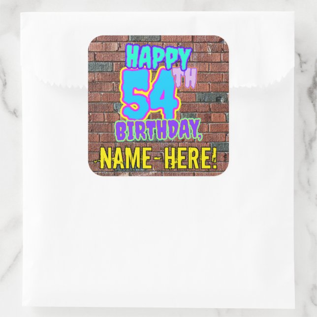 54th Birthday – Fun, Urban Graffiti Inspired Look Square Sticker (Bag)